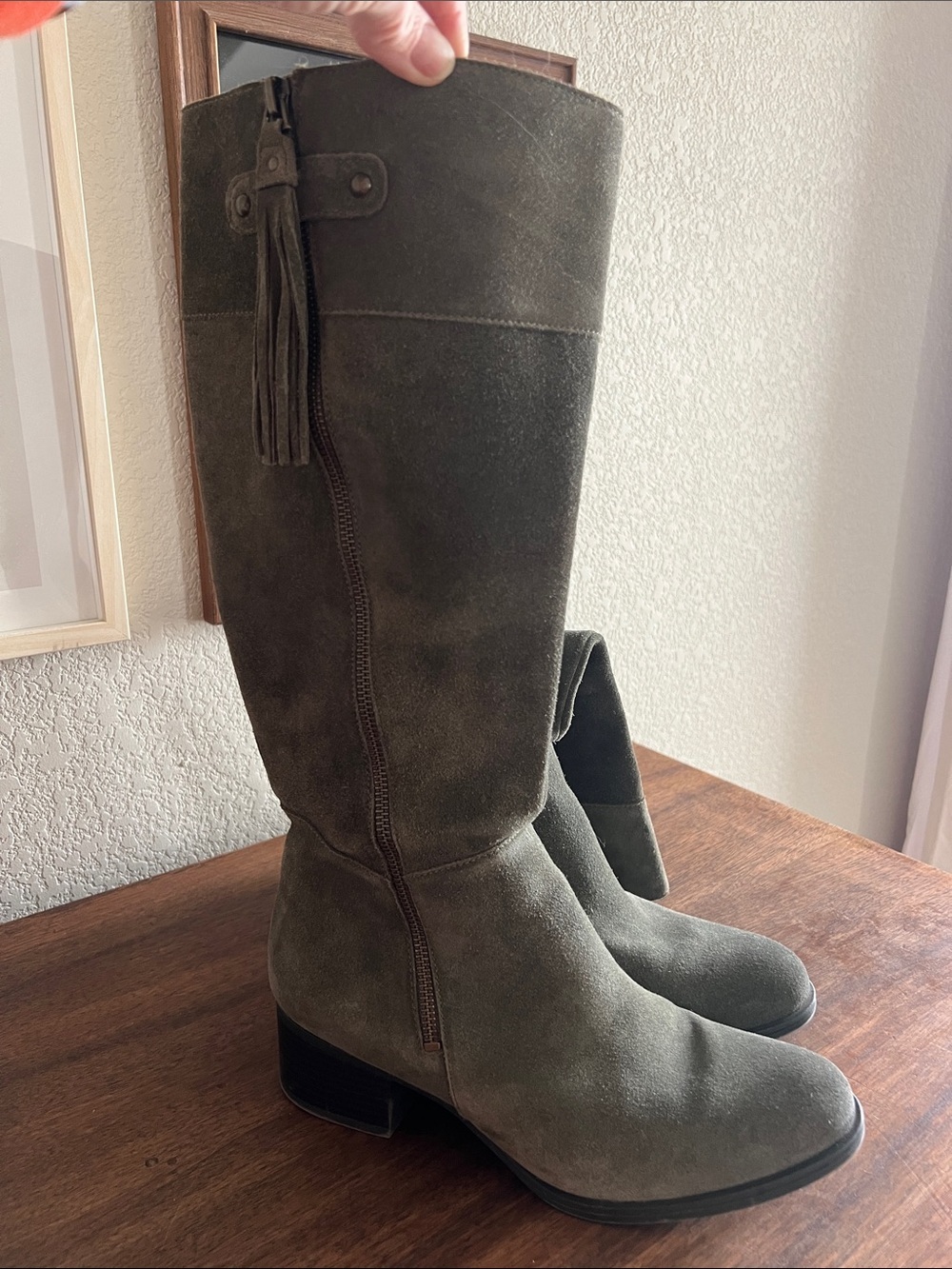 Naturalizer Olive Suede Knee Boot with Tassel - Picture 1 of 10